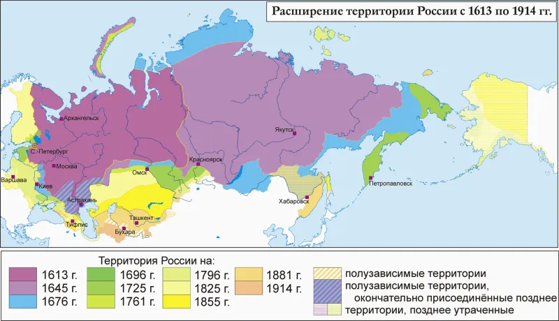 Growth_of_Russia_1613-1914, im 19. Jhdt. größte territoriale Ausdehnung, Koryakov Yuri, CC BY-SA 3.0