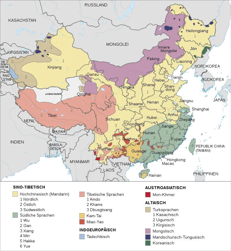 China_linguistic_map, China (-claims), administrative divisions - Nmbrs - monochrome.svg, TUBS China lingui, CC BY.SA 4.0