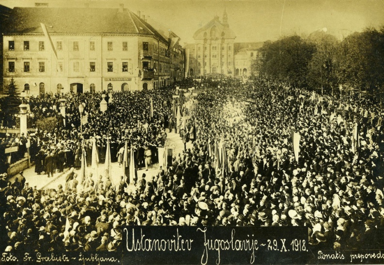 Slowenien, Ausrufung des Staates der Slowenen, Kroaten und Serben 1918 in Ljubljana, Fran Grabietz, Museum of Modern History, Ljub., Gemeinfrei.jpg